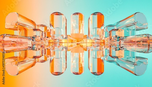 Colorful Abstract Glass Shapes Reflecting Light on Vibrant Background