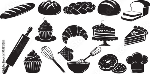 Baking icons and tools for cooking and pastry making