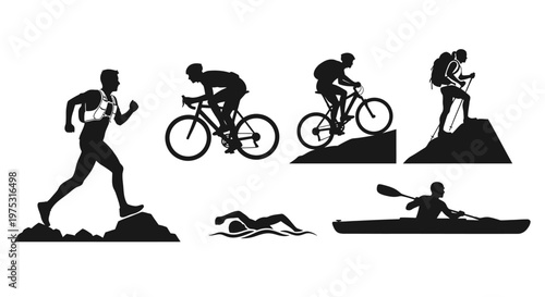 Silhouette Icons: Diverse Outdoor Sports and Activities Set