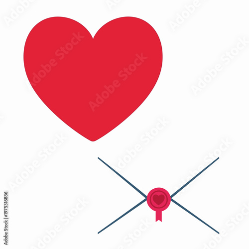 Red Heart Symbol and Sealed Envelope with Wax Seal, Love Letter Icon