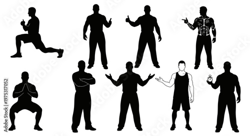 Diverse Male Silhouettes: Fitness, Exercise, and Poses Collection