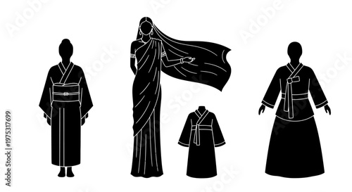 Traditional Ethnic Clothing Silhouettes: Kimono, Saree, Hanbok, Yukata