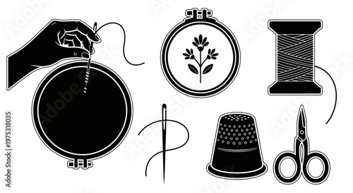 Embroidery Tools and Supplies: Hand, Hoop, Needle, Thread, Thimble, Scissors