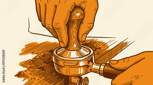 person using coffee tamper to prepare espresso.