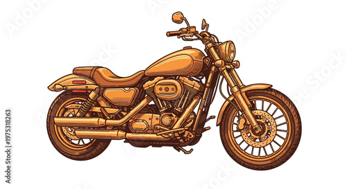 A copper-toned illustration of a motorcycle.