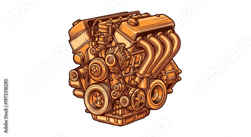 Detailed illustration of a car engine.