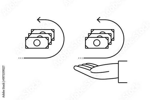 返金やキャッシュバック・お金のリターンなどに使える素材―お金と半回転の矢印のアイコン