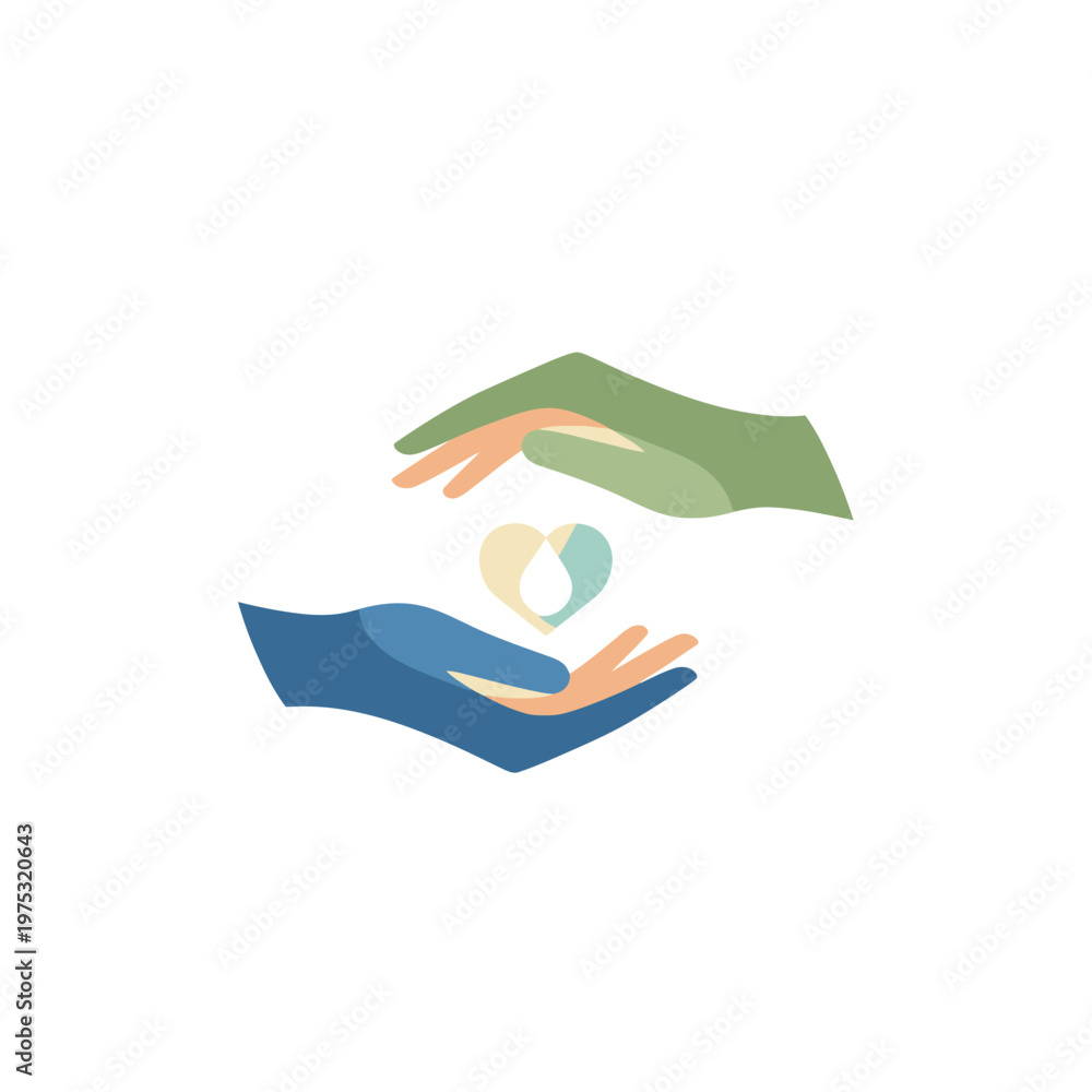 Fototapeta premium Abstract illustration of two hands cupping a small glowing heart shape symbol. EPS Editable. Vector Illustrations.