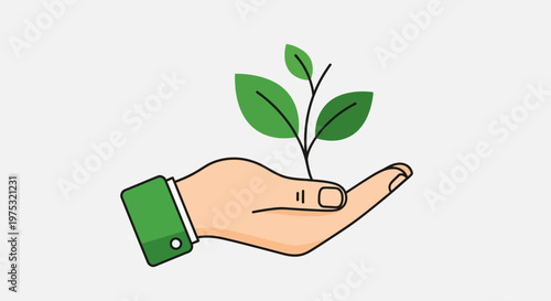 Hand holding a small green plant.