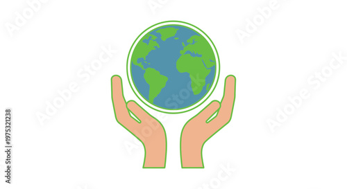 Hands holding the Earth globe symbol.