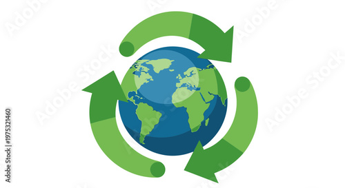 Earth globe with green recycling arrows.