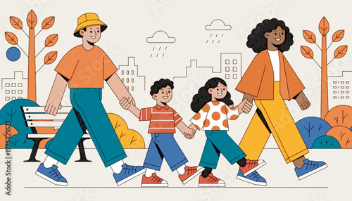 happy family walking together holding hands parent