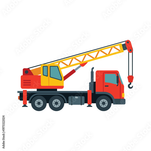 Mobile Crane Truck Construction Equipment Flat Illustration