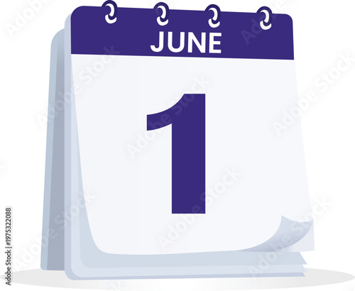June 1 Calendar Date Icon Minimal Desk Calendar Illustration Time Planning Schedule Reminder Day Event Organizer Graphic Design Template Modern Clean Vector App UI