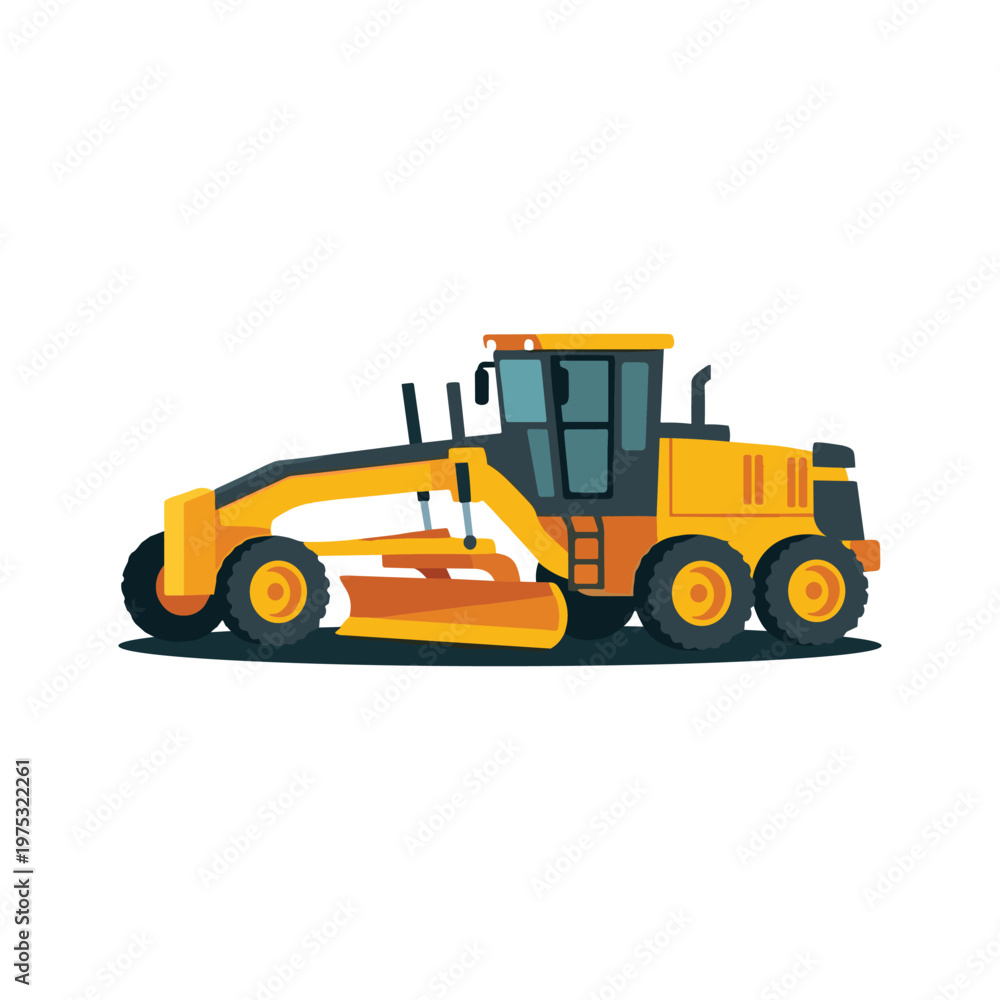 Fototapeta premium Motor Grader Construction Equipment Flat Illustration