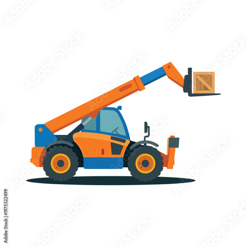 Telehandler Construction Vehicle Flat Style Illustration
