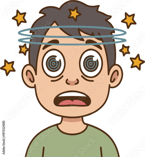 Vector illustration of a boy with a smiley face on his head.
