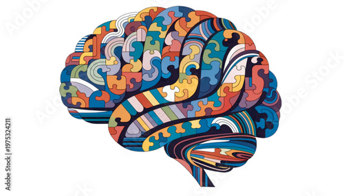 human brain made from colorful puzzle pieces