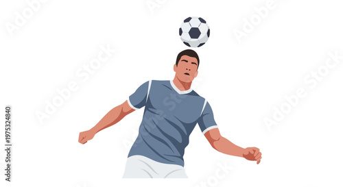 A male soccer player heading a ball in a sports action. EPS Editable. Vector Illustrations.