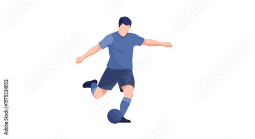 A male soccer player kicking a ball in action. EPS Editable. Vector Illustrations.