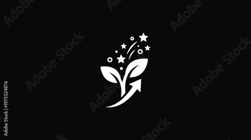 Growth Concept with Leaves Arrow Stars on Black