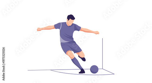 Illustration of a male football player kicking a soccer ball. EPS Editable. Vector Illustrations.
