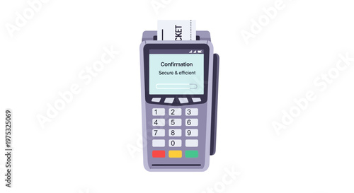 Modern electronic credit card payment terminal with receipt isolated on white. EPS Editable. Vector Illustrations.