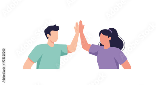 Young man and woman giving a high five. EPS Editable. Vector Illustrations.