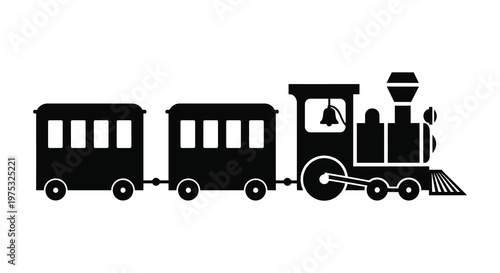 A vintage steam train depicted in a stark black form showcasing detailed carriage shapes and a classic locomotive silhouette high quality