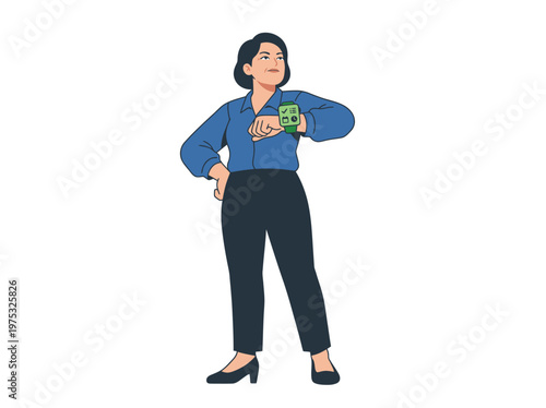 Confident Businesswoman Checking Time on Watch.