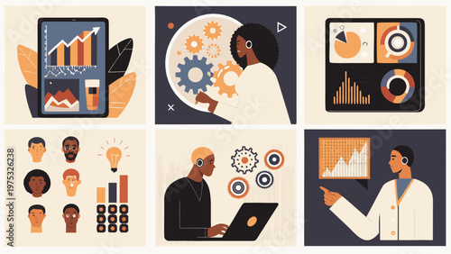 Diverse people collaborating with data technology and innovative ideas