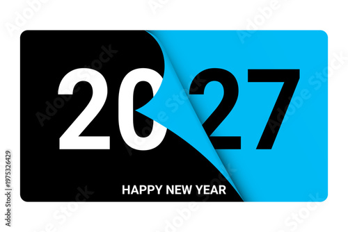 2027 happy new year greeting card design with page curl effect