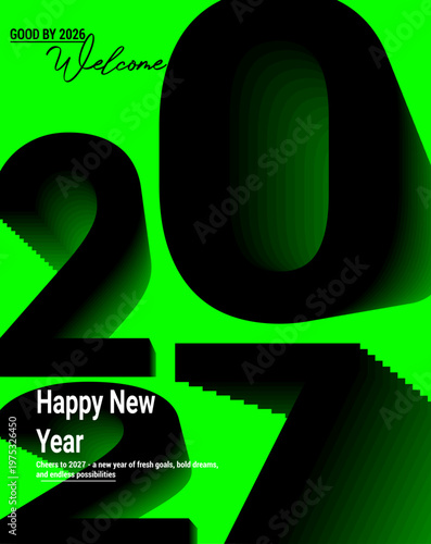 Happy new year 2027 greeting card with bold typography