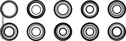 Photography Hand-drawn vintage distressed rubber stamp texture set with black circular conce