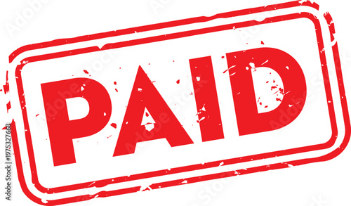 Bold Red Paid Rubber Stamp with Distressed Ink Texture, including white specks and streaks that give it an authentic, used office equipment look