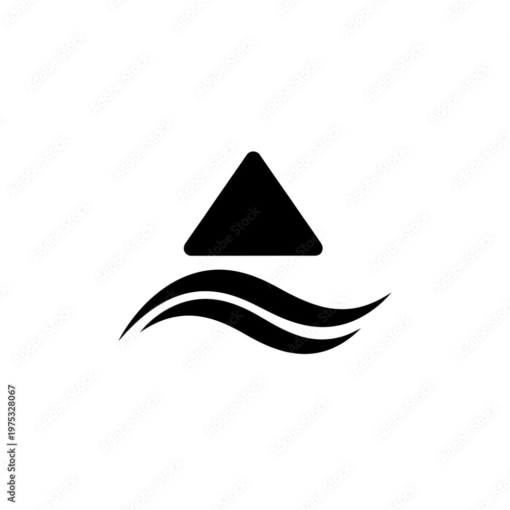 Fototapeta premium Abstract Triangle Above Wavy Lines Icon, Minimalist Design, Black and White