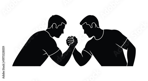 Two men engaged in an intense arm wrestling match hands clasped displaying strength and competition silhouette high quality professional detailed modern