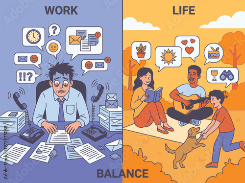 Overwhelmed Man Working at Cluttered Desk.