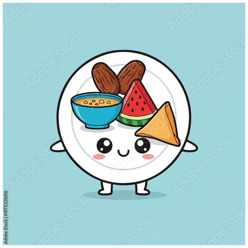 Cartoon plate with food smiling.