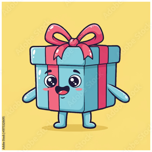 Cute Cartoon Gift Box Character.