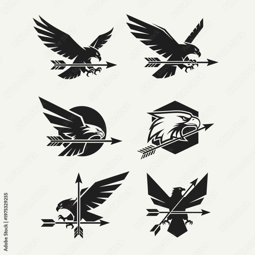 Fototapeta premium Eagle Arrow Emblems - Set of 6 Black Silhouettes