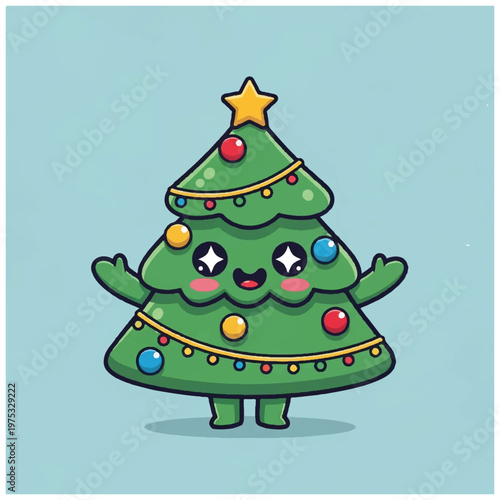Smiling Christmas Tree Cartoon Character.