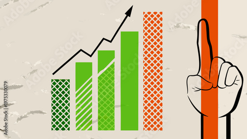 Growth chart with a hand pointing upwards symbolizing success
