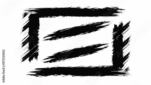 Abstract black brushstrokes forming a square with internal lines