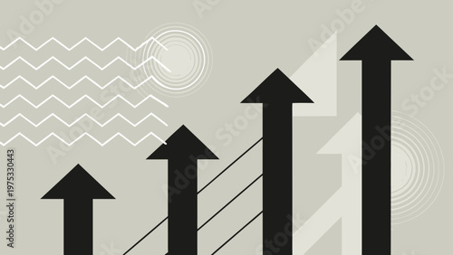 Abstract representation of growth with ascending arrows and geometric shapes