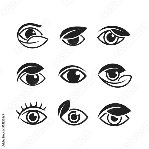 Organic Eye Icons Set: Nature Inspired Ophthalmology & Vision Symbols