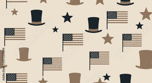 American flags and top hats pattern.