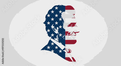 American Flag Patriotic Man Face Profile.