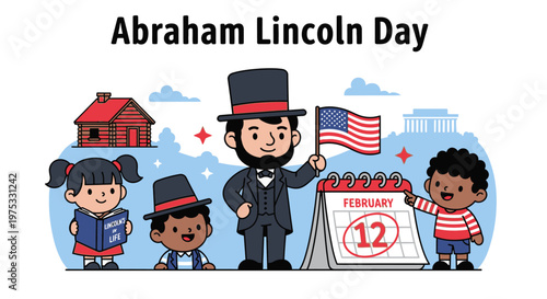 Abraham Lincoln with children on February 12.