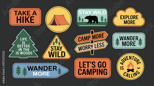 A collection of outdoor adventure stickers